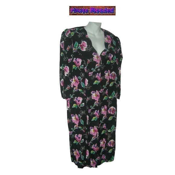 Vintage 90's More Jazz Floral Print Dress Button Down Duster Flower Plus Boho 20 - Picture 3 of 13